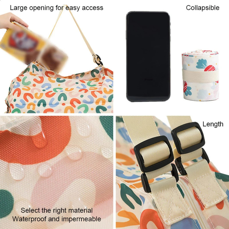 Foldable Shopping Bag Waterproof Travel Portable Storage Beach Supermarket Grocery y240925