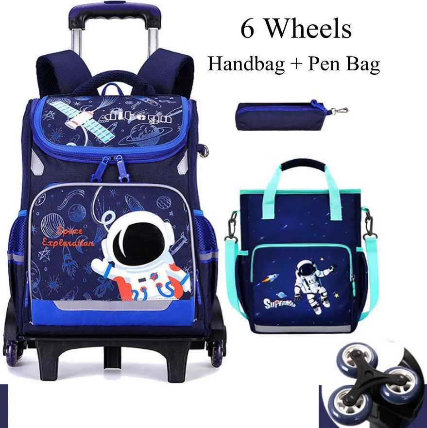 School bag with wheels for boys Primary School Rolling Trolley Bags Kids Daypack Knapsack Rucksack Carry-on Luggage with Wheels Y240820