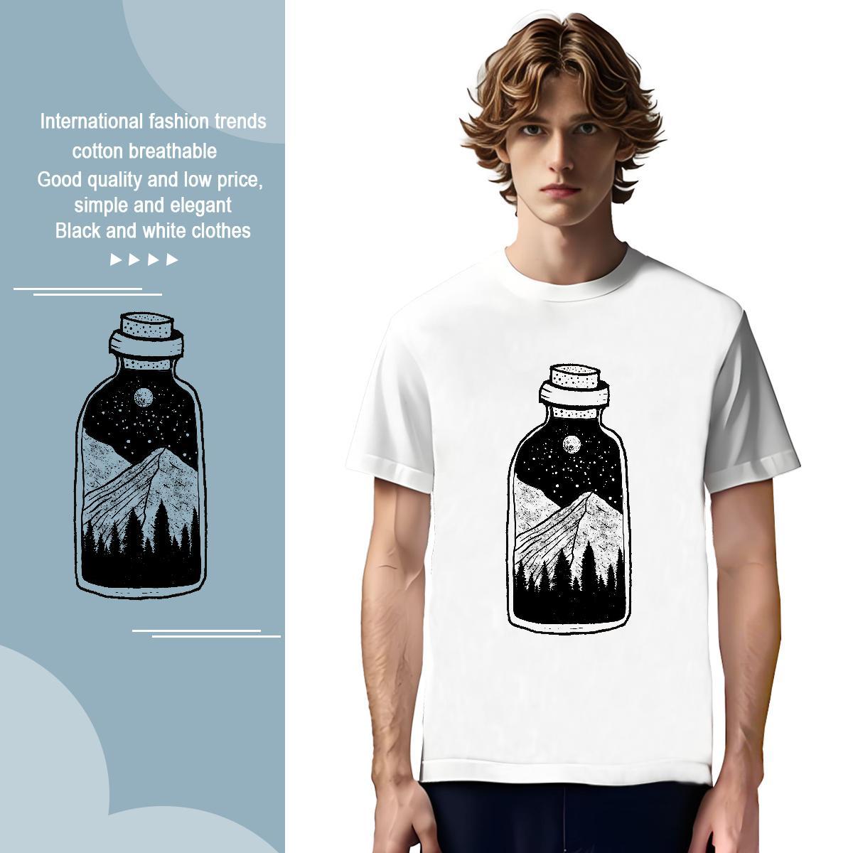 Comfortable mountains 230g Cotton Tshirt for Man Woman Summer Casual Short Sleeve O-Neck Man T Shirts New Designer Black Oversized Clothings