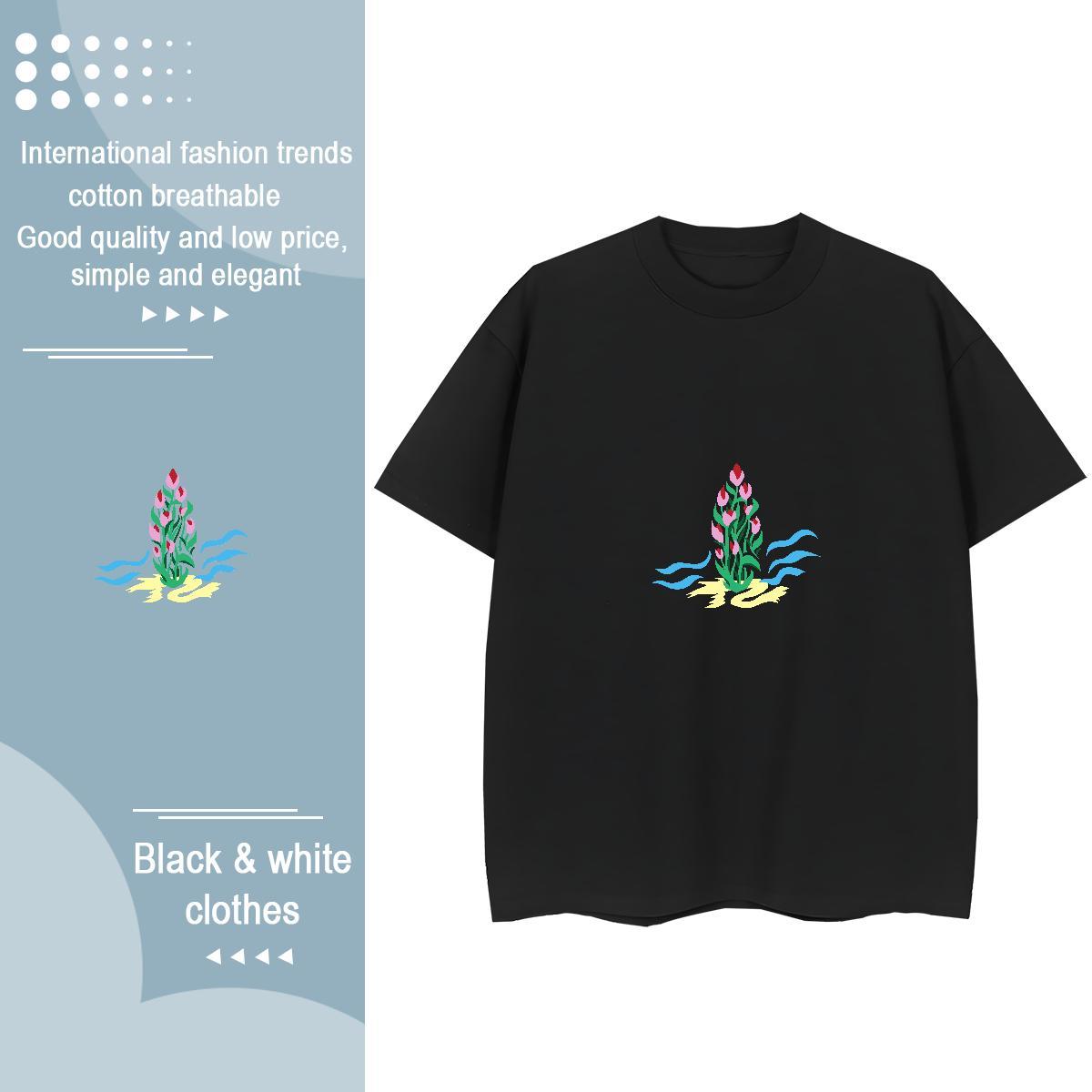 New Arrival Couples T Shirts flower Sports Casual 100% Cotton 230g Tees Breathable Short Sleeve Designer Men T Shirts Black White