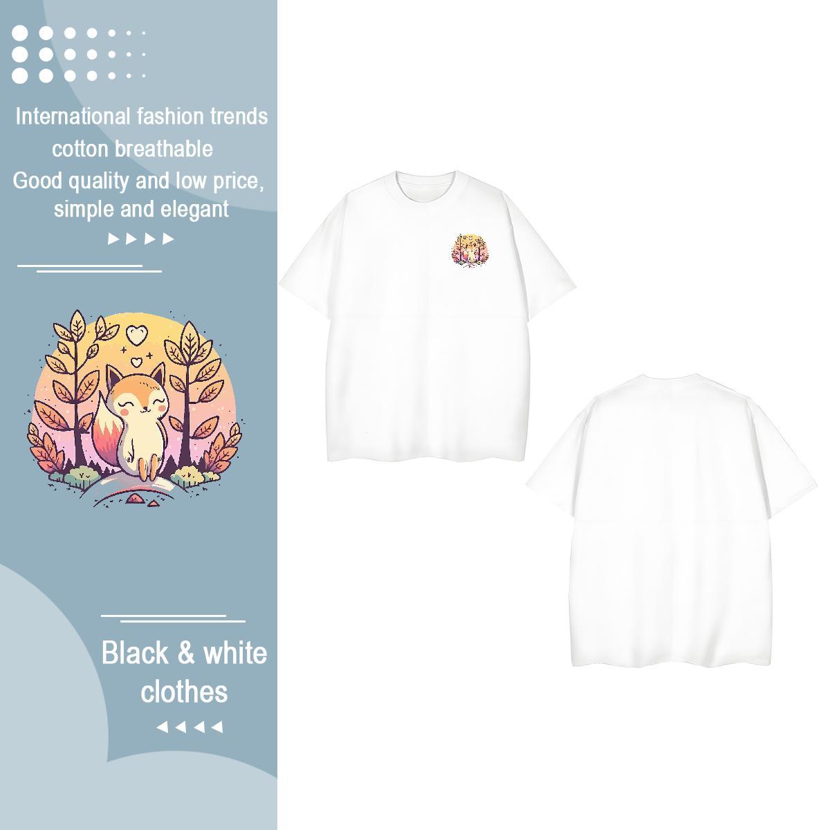 New Men Tees fox Casual Daily Wear 230g Pure Cotton Tops Shirt Breathable Soft Classic T Shirts Men Anime