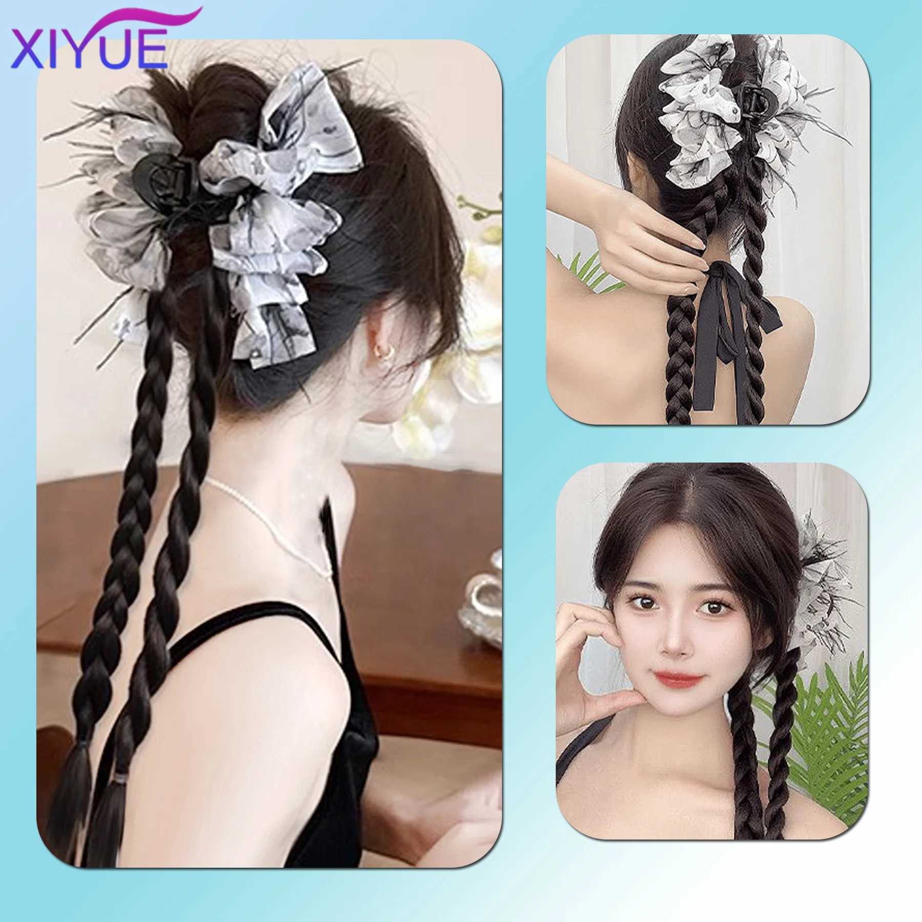 XIYUE new Chinese style wig woven ethnic style claw clip twisted braid Hanfu qipao ancient style wig ponytail W240817