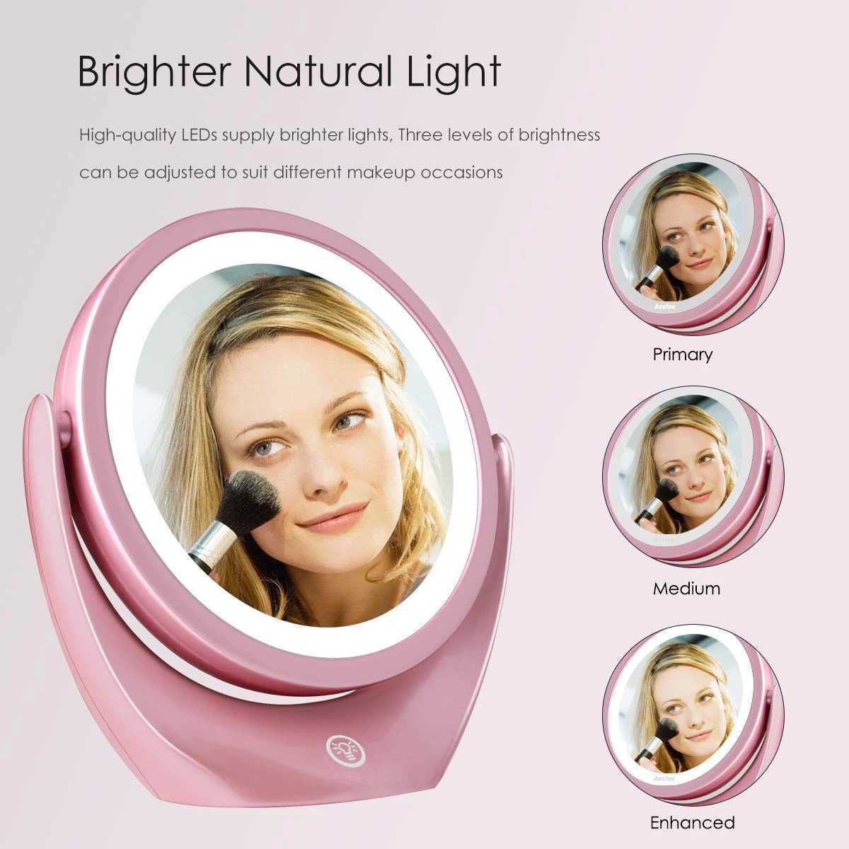 Lighted Makeup Mirror Rechargeable Double Sided Magnifying Mirror 1x/5x 360 Rotation Touch Screen Vanity Adjustable Cosmetic Y240819