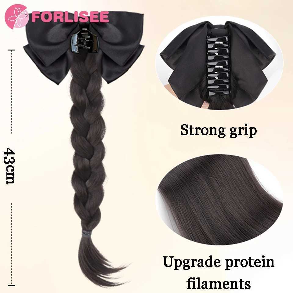 FORLISEE synthetic bow ponytail wig womens claw clip high ponytail curly hair natural new Chinese braided ponytail W240817