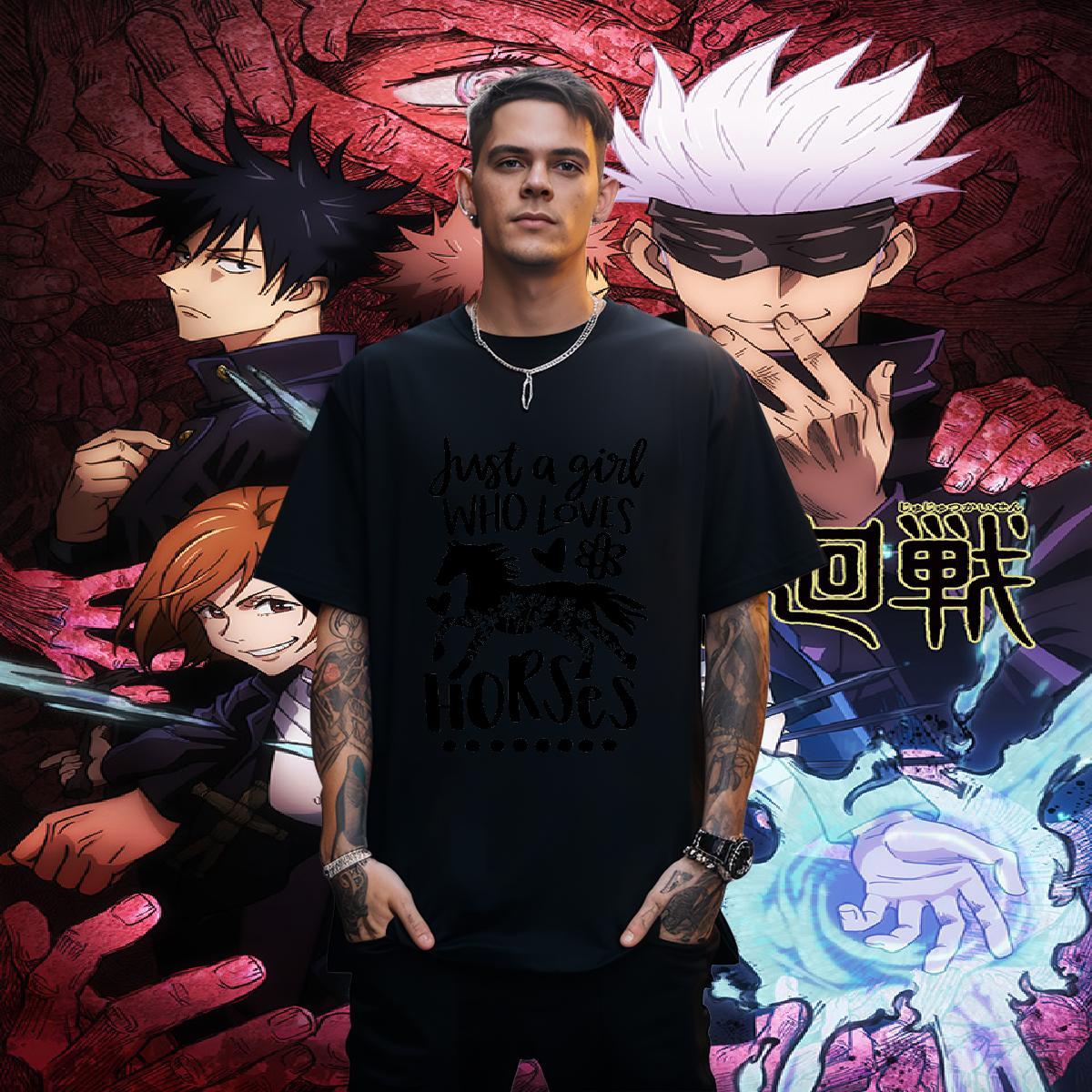 Brand T Shirts Men horse O Neck Short Sleeves Sport Anime 230g Cotton Tshirts Classic Casual Tees Shirts