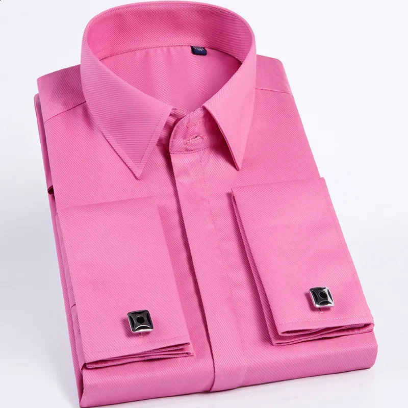 Quality Men French Cufflinks Shirt Hidden Button Mens Shirt Long Sleeve Casual Slim Fit Cuff Dress Shirts Cufflinks Included 240820