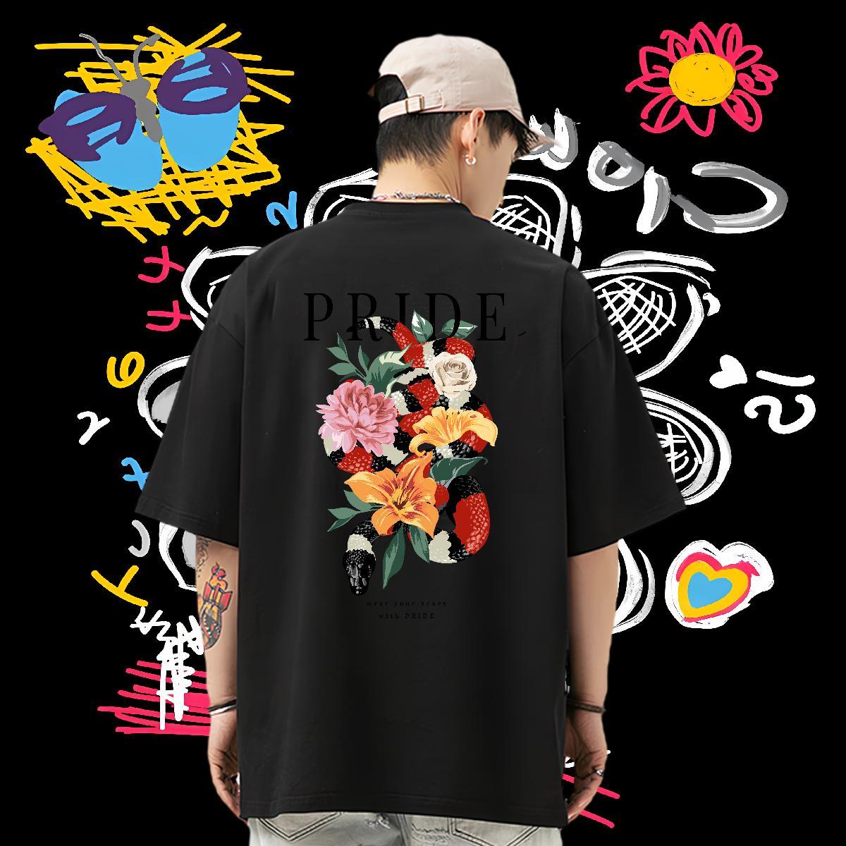 Classic Men Tshirts snake Home Outdoor 230g Pure Cotton Tee Shirt Breathable Short Sleeve TOP Quality Mens T Shirts Plus Size Cartoon
