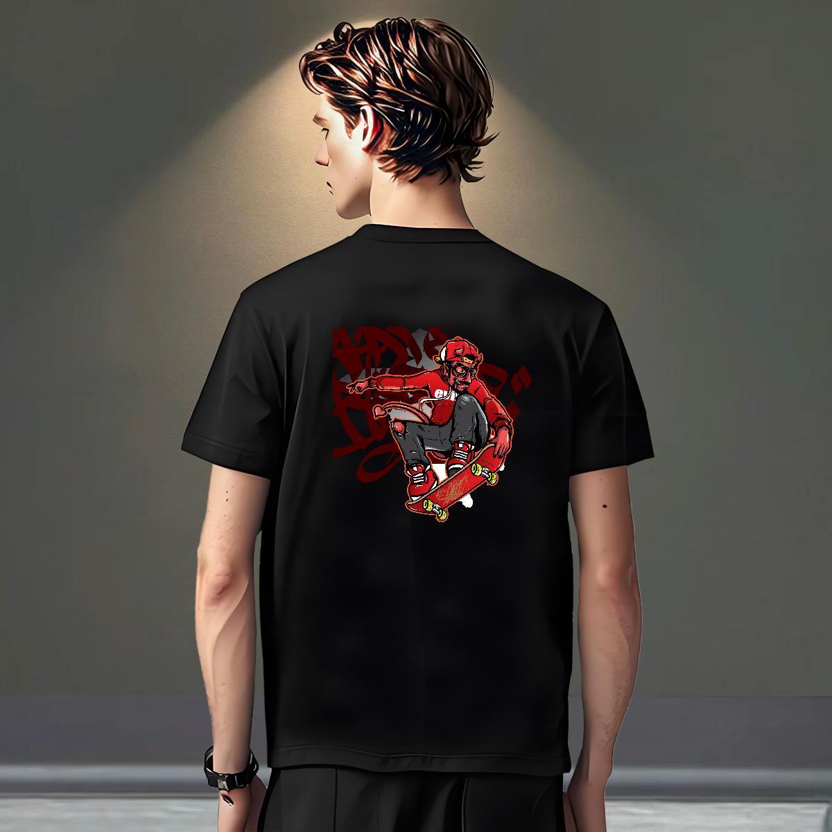 Unisex Mens Tshirts Sports Casual 230g Cotton Black Oversized Round Neck Short Sleeve skateboarding T-Shirts for Men 2024 New Polos