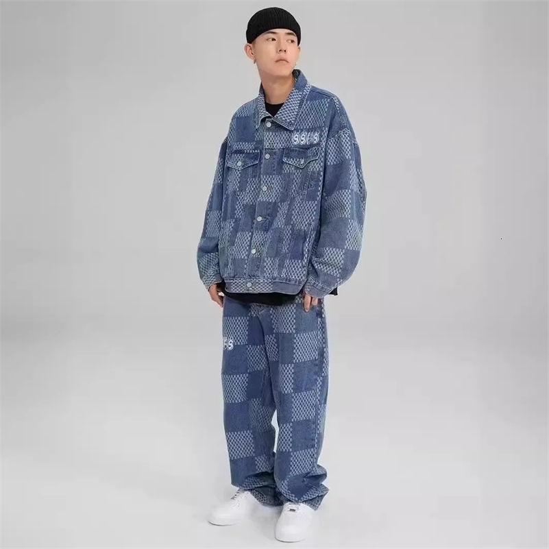 Trendy Loose-fit Casual Sports Suit For Men Sensibility Cardigan Jacket Bell Bottoms 2-piece Set Fashionable Sportswear 240819