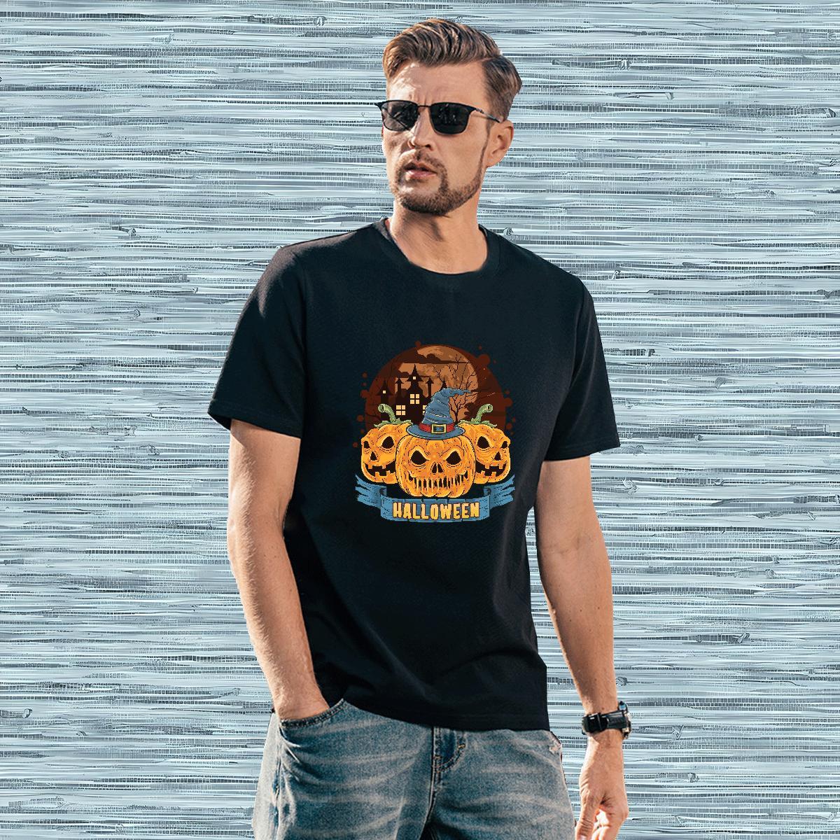 Classic Man T Shirts halloween Breathable Crew Neck Daily Wear DIY Printed 230g Cotton Men Tshirts Fashion Casual Tee Shirt