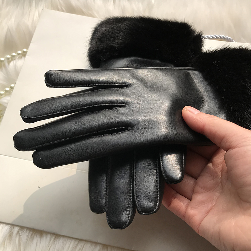 Genuine Women's Real Mink Fur Gloves - Soft Sheepskin Leather for Winter Warmth Men's glove Touch screen