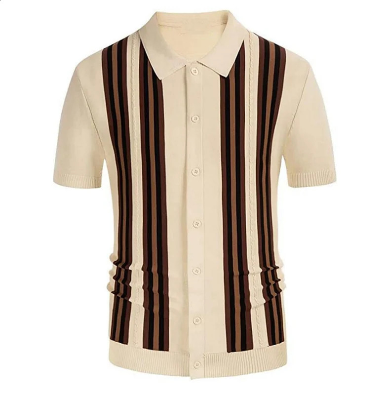 Summer green striped short sleeved slim fit business polo knitting trend 240820