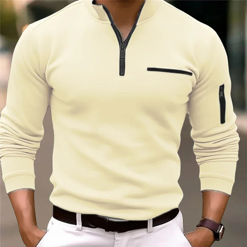 Mens Long Sleeve Polo Shirt Fashion Solid Color Leisure Sports Pullover Golf Slim T-shirt Business Casual Mens Wear. 240820