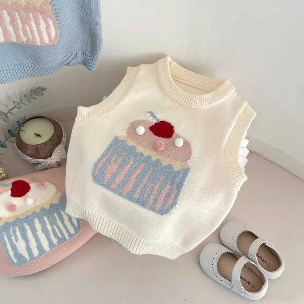 Cute Baby Girls Knitted Vest Spring Autumn Cartoon Cake Sleeveless Pullover Sweaters Tops Kids Girl Waistcoat Children ClothesXJ240819