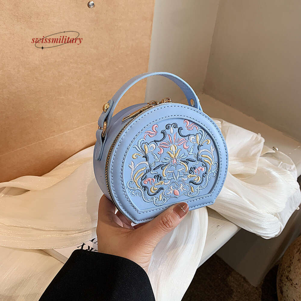 Swissmilitary Ethnic fashion show style small round spring summer, versatile and high-end for girls, embroidered hand-held crossbody bag #24