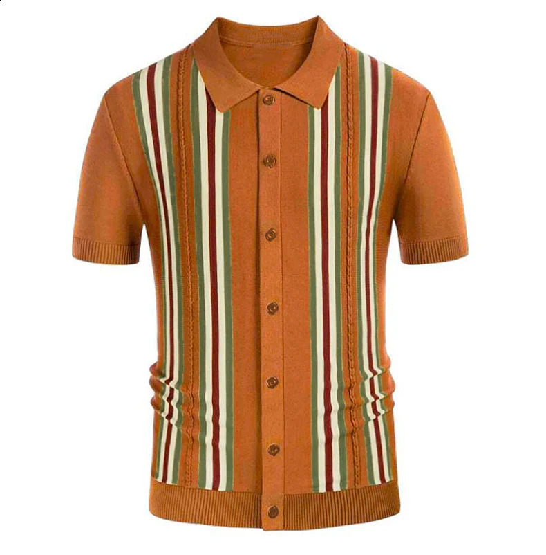 Summer green striped short sleeved slim fit business polo knitting trend 240820
