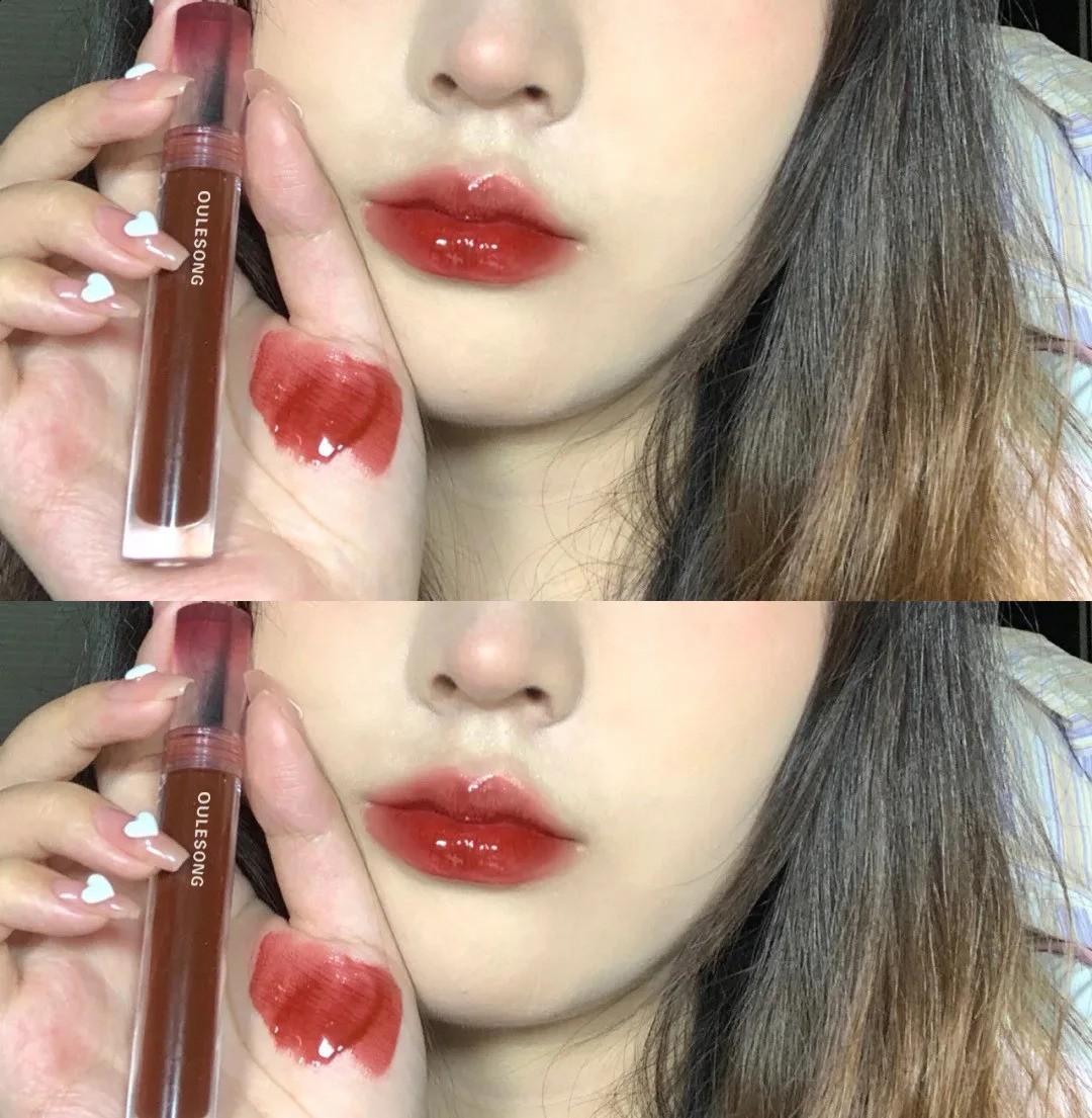 6 Color Tea Red Mirror Dyeing Lip Gloss Moisturizer Liquid Lipstick Waterproof Long Lasting Pink Lip Tint Korean Makeup Cosmetic 240819