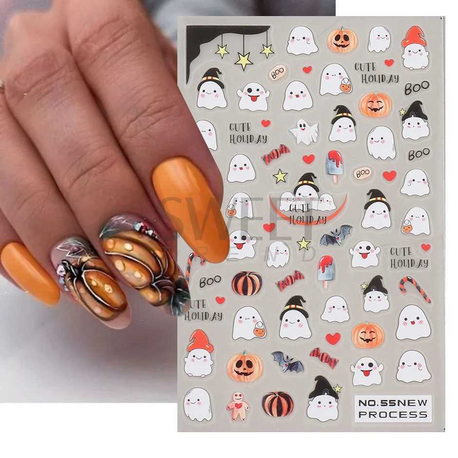 Halloween 3D Heart Web Nail Sticker Cute Holiday Cartoon Design Spider Pumpkin Ghost Sliders for Nails Manicure Decor SANO53XJ240815