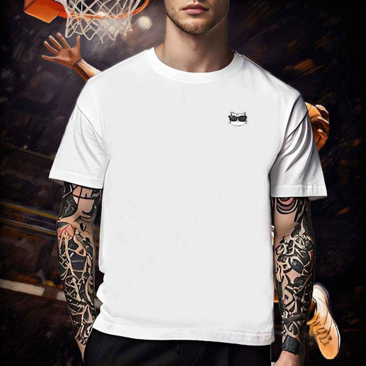 2024 Summer Mens Tshirts cat Spring Summer 230g 100% Cotton Tops Crew Neck Soft T Shirt For Man Anime Print