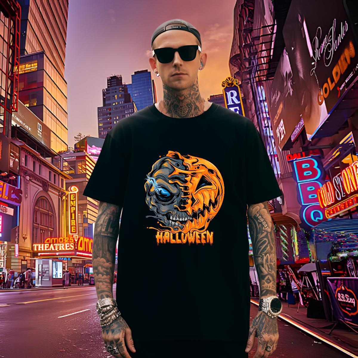Wholesale Man T Shirts pumpkin O Neck Short Sleeves Hip Hop Street Asian Size 230g Pure Cotton Mens Tshirts Brand Tee Shirt