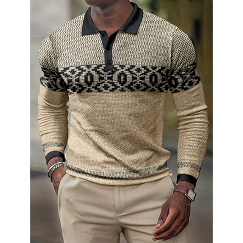 European And American Mens High-quality Long Sleeved Polo Shirt Selling Long Sleeve Digital Printing Tops 240820
