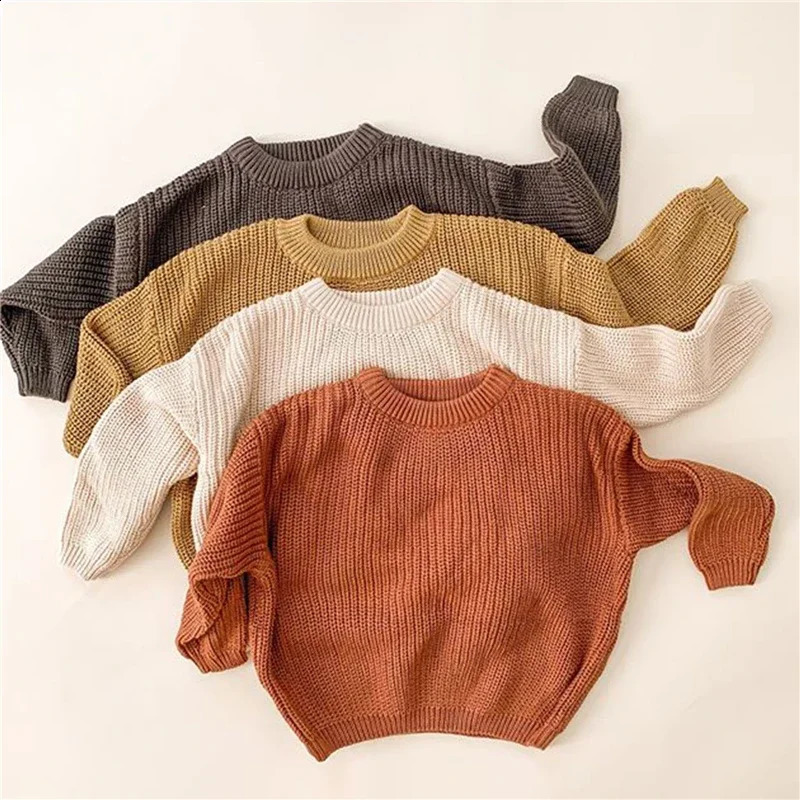 born Baby Boys Girls Knitted Long Sleeve Autumn Winter Sweater Solid Loose Tops Kids Clothes 3M5Y Pullover 240716W251204