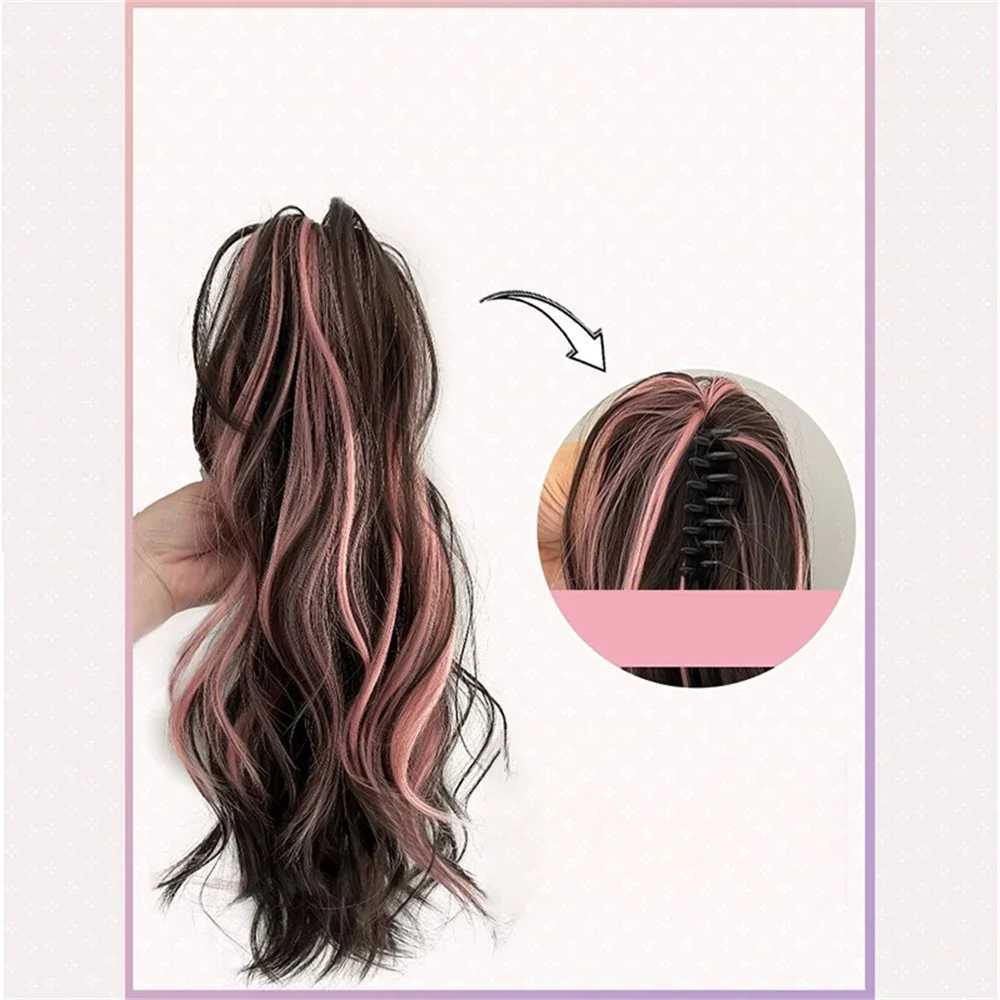 Korean ponytail extension synthetic fiber high gloss claw clip long curly ponytail wig W240817