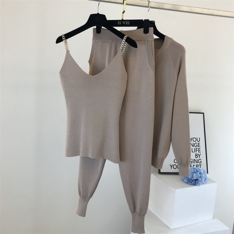 Fashion Women Sets Autumn Winter Knitted Vest Zipper Cardigans Pants 3pcs Sets Tracksuits Outfits womens clothing 240819