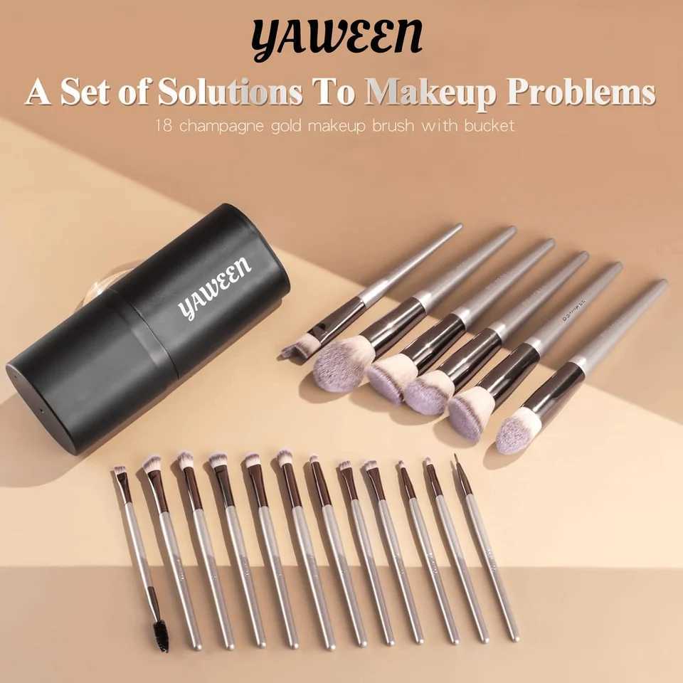 Makeup Brush Set 18 Pcs Premium Synthetic Foundation Powder Concealers Eye shadows Blush Make-up for Women with Black Case M240820
