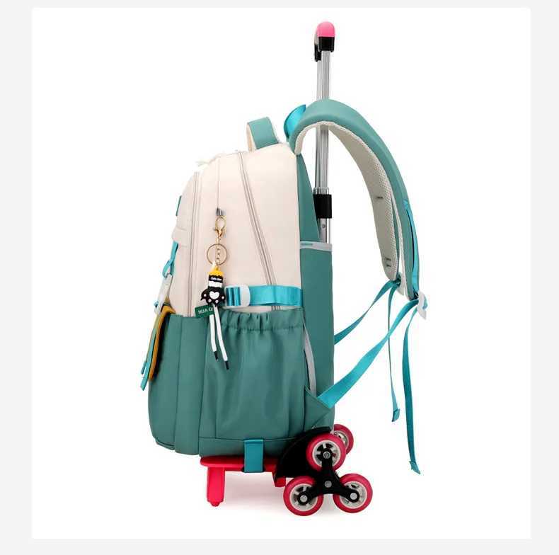 primary child school backpack with trolley cart kids student Backpack with wheels for girls children detachable rolling backpack Y240820