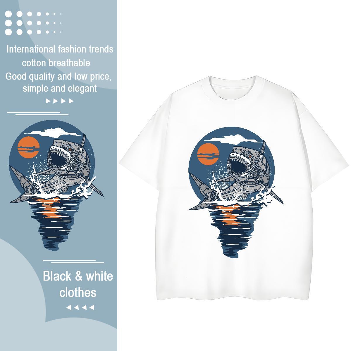 2024 Casual Women Tshirts Spring Summer Comfortable Tops Tees Designer 230g Pure Cotton shark DIY Printed T Shirt For Woman