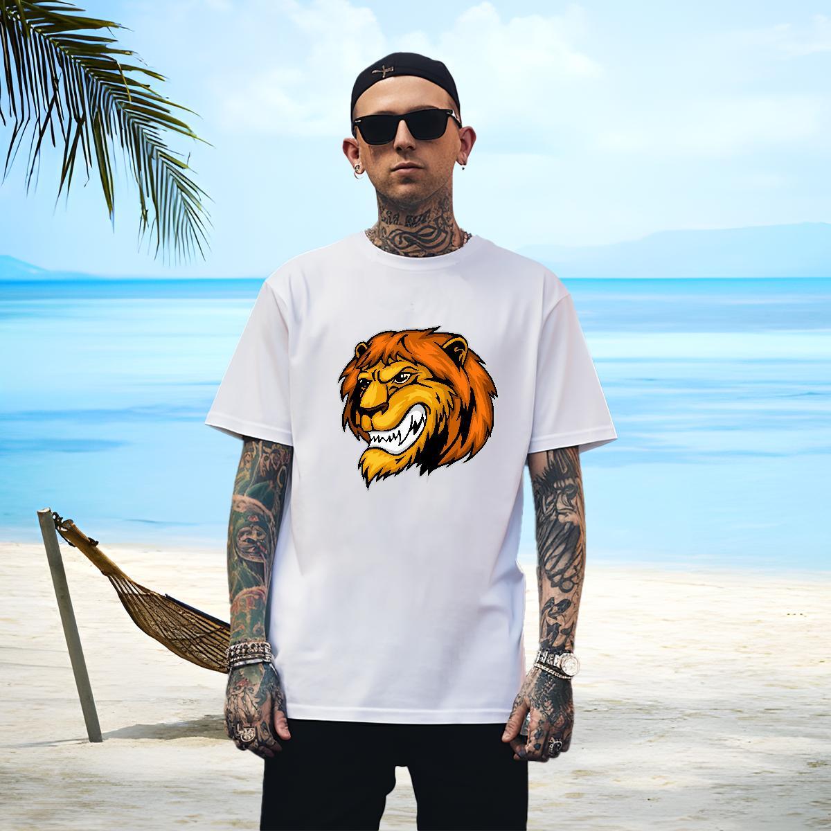 Free Shipping Men T Shirts lion Breathable Crew Neck Street DIY Logo Oversized 230g Cotton Men Tshirts 2024 Designer Wear