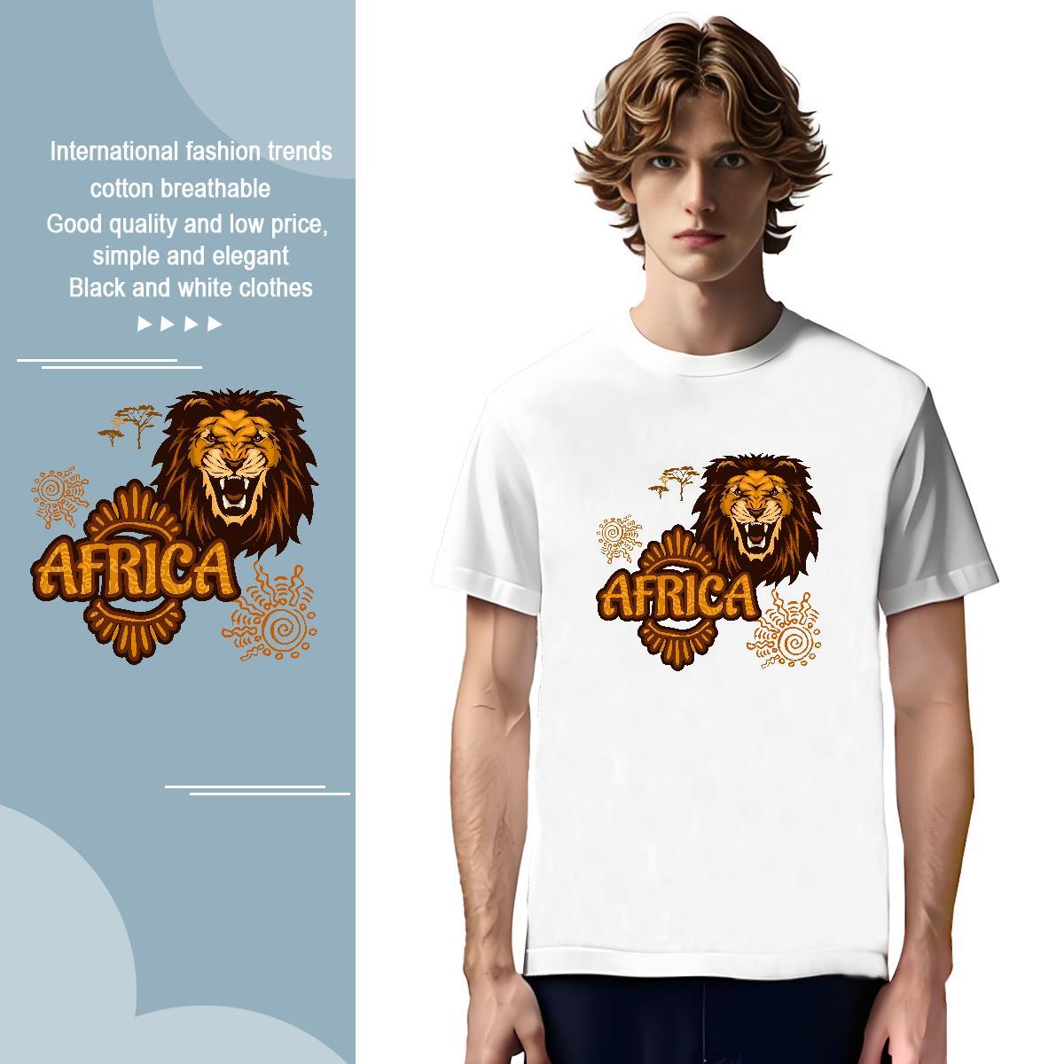 Popular T-Shirts Africa lion Breathable Short Sleeve Casual Floral Print 230g Pure Cotton Tshirts Stylist Clothes