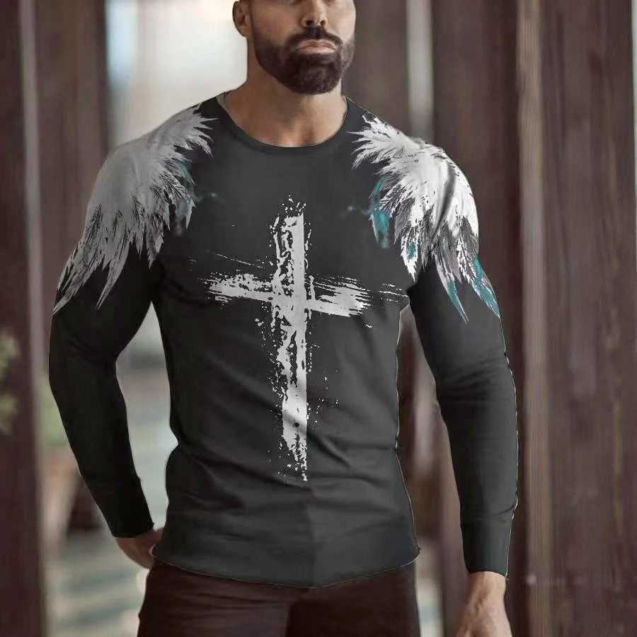 2023 Spring And Autumn New Mens Large Long Sleeve T-shirt 3d Digital Printing Fashion Round Neck TopXJ240819
