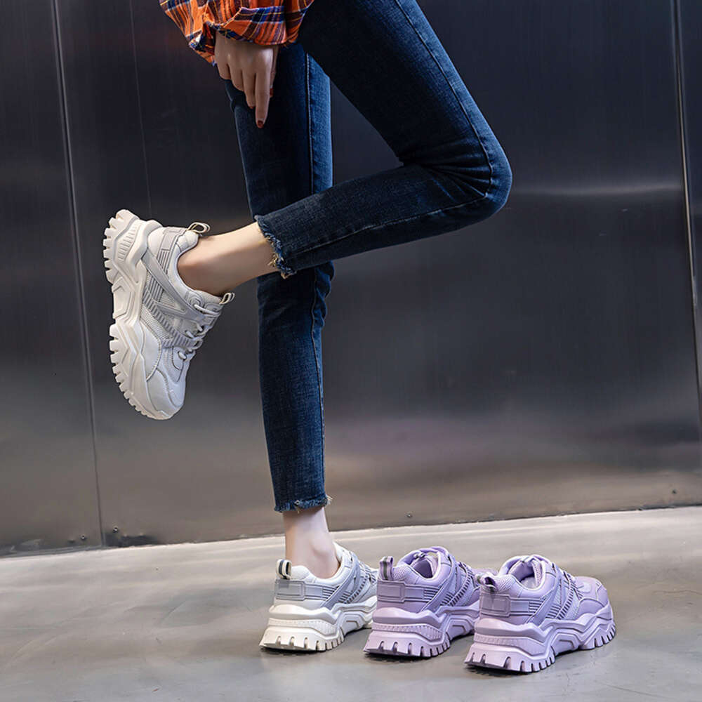 Ddmysports Genuine Leather Dad Autumn New Thick Soled High Rise Running Sports For Women In Shallow Mouth Casual And Versatile S Shoes OUTDOOR