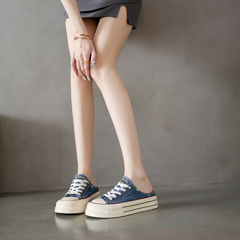 Ddmysports Canvas Summer New Student Korean Edition Instagram Versatile Thick Sole Board Alf Trailer Casual Women S Shoes OUTDOOR