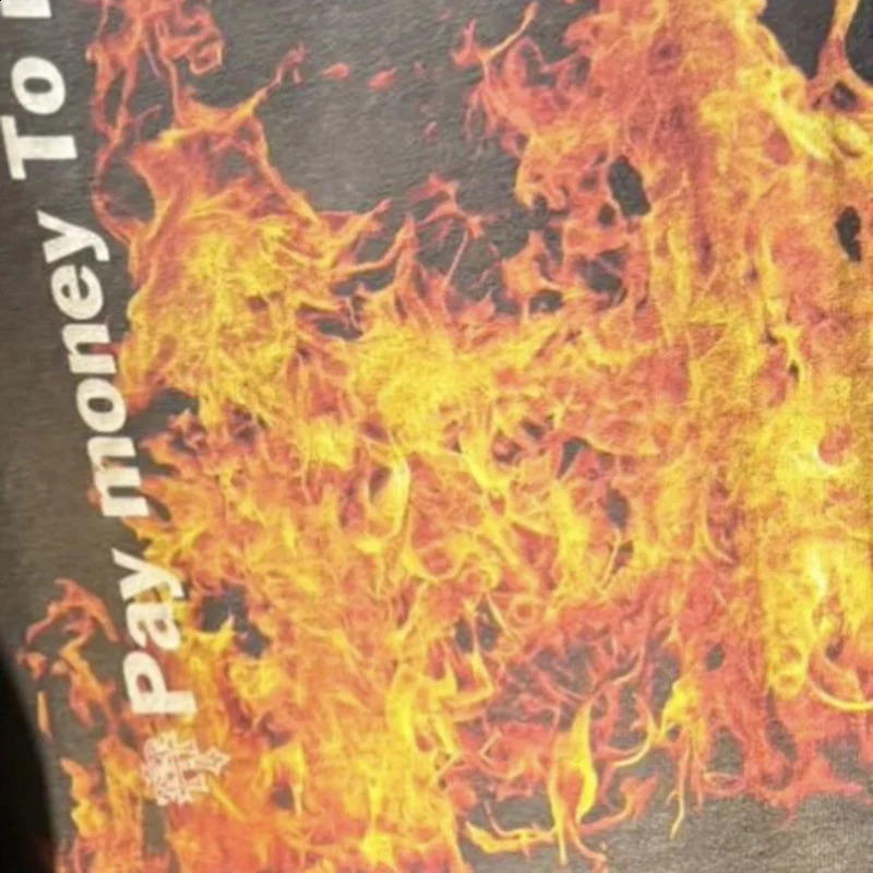 2024 Vintage Washed Black Pay money To my Pain Saint Long Sleeved T-Shirt Men Women High Quality Flame Printing T Shirt Tops 240819