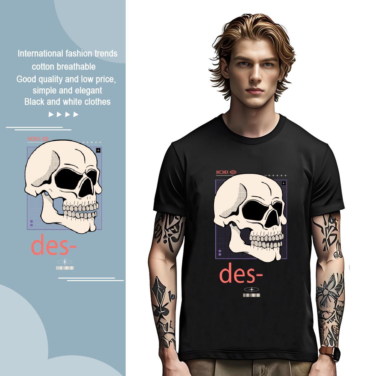 Brand skull 230g 100% Cotton Couples T Shirts Street Wear Pure Cotton T shirt Designer Fashion Oversized Tops Shirt