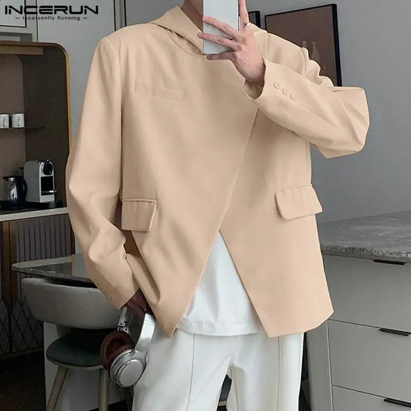 INCERUN mens solid color hooded loose casual suit streetwear fashionable jacket S5XL 240819