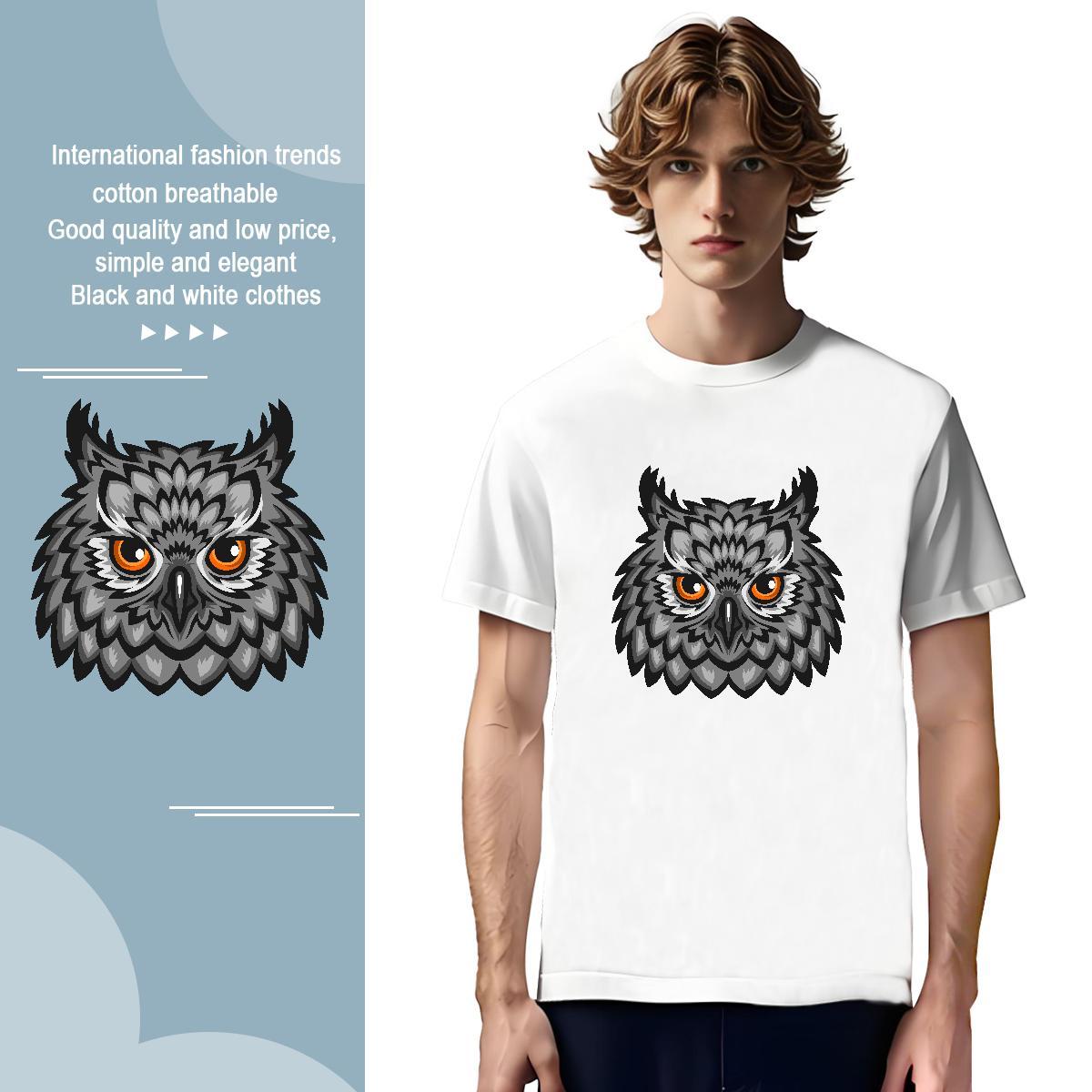 Loose Mens T Shirts owl O Neck Short Sleeves Beach Cartoon Printing L-4XL 230g 100% Cotton Men Clothes T-Shirt Free Shipping Wear