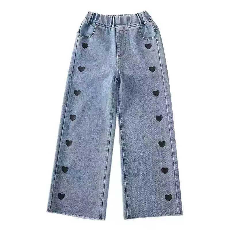 Children girls jeans floral cartoon pants spring autumn graffiti painting casual Trouser with holes childrens denim pantsW240819