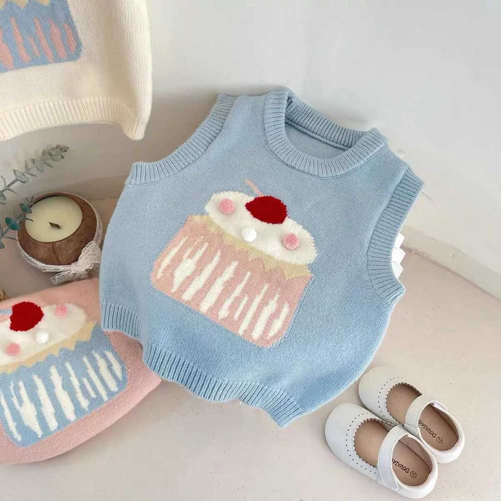 Cute Baby Girls Knitted Vest Spring Autumn Cartoon Cake Sleeveless Pullover Sweaters Tops Kids Girl Waistcoat Children ClothesXJ240819