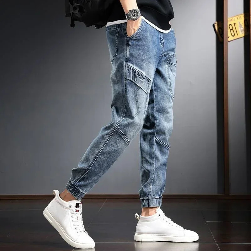 Trousers Harem Spliced Male Cowboy Pants Jeans for Men Cargo Harajuku Baggy Stacked Buggy Summer Original Denim Korean Style Xs 240819