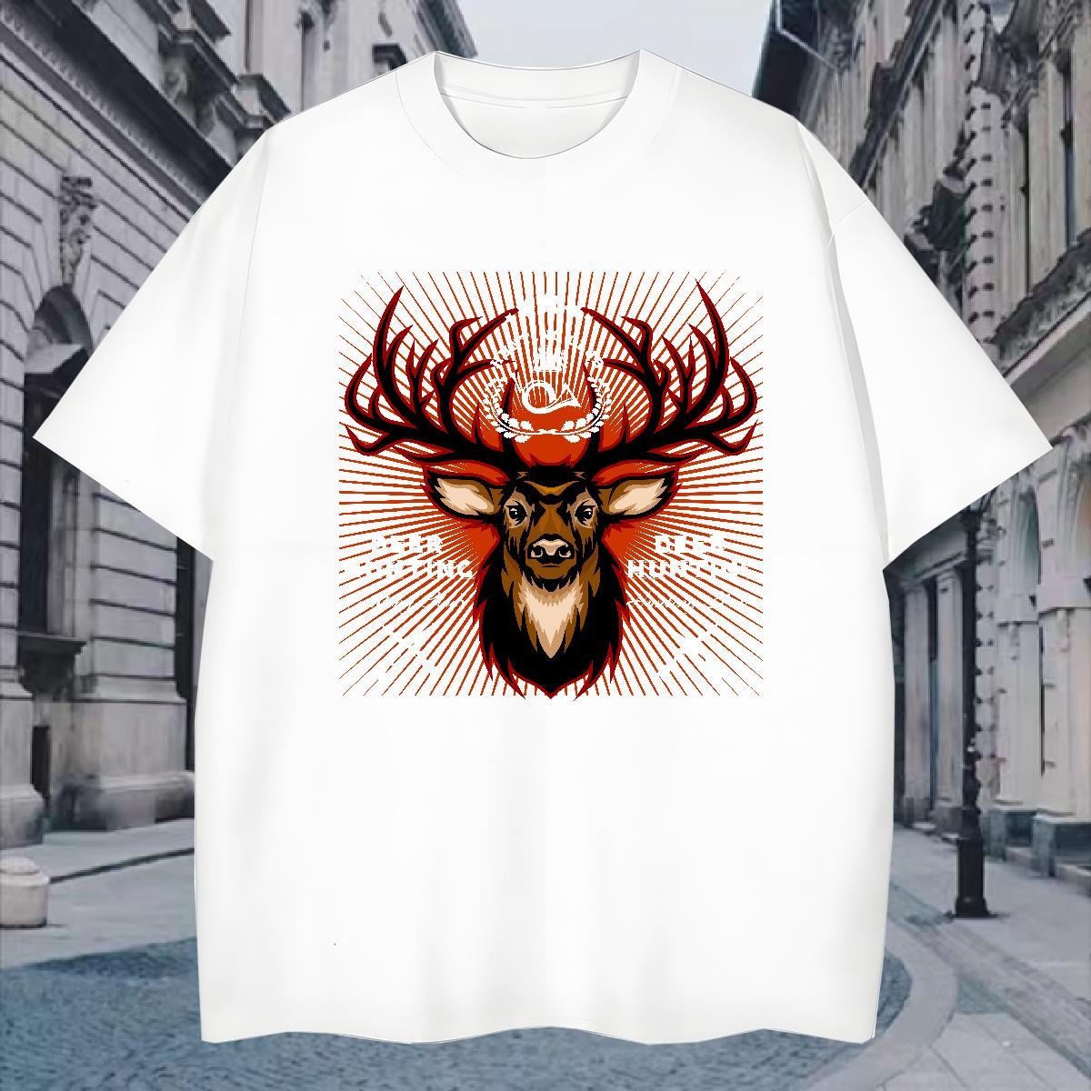 Free Shipping T Shirt For Man deer Round Neck Short Sleeve Beach Oversized 230g 100% Cotton Mens Tshirts New Arrival Tops Tees