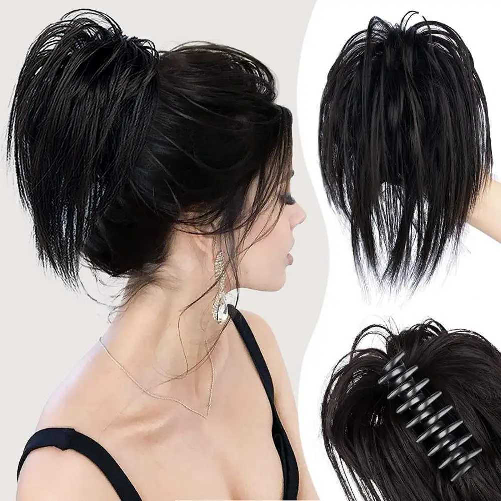 Messy Bun wig claw clip natural silk high-temperature fiber hair extension womens short ponytail artificial hair W240817