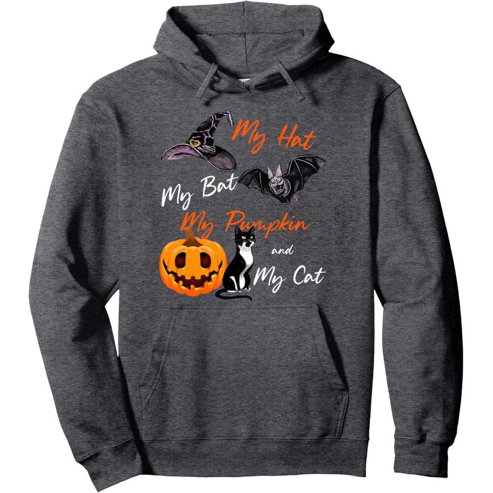 Hoodie for Mens Womens Halloween My Hat My Bat My Pumpkin And My Cat Pullover Hoodie Hoodies sweatshirt pullover jacket Long sleeve