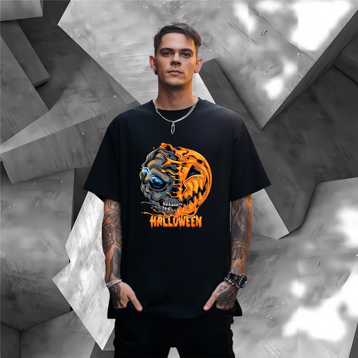 Cool T Shirt For Man pumpkin Round Neck Short Sleeve Daily Outfit Plus Size Custom 230g Cotton Men Tees DIY Customized Tops