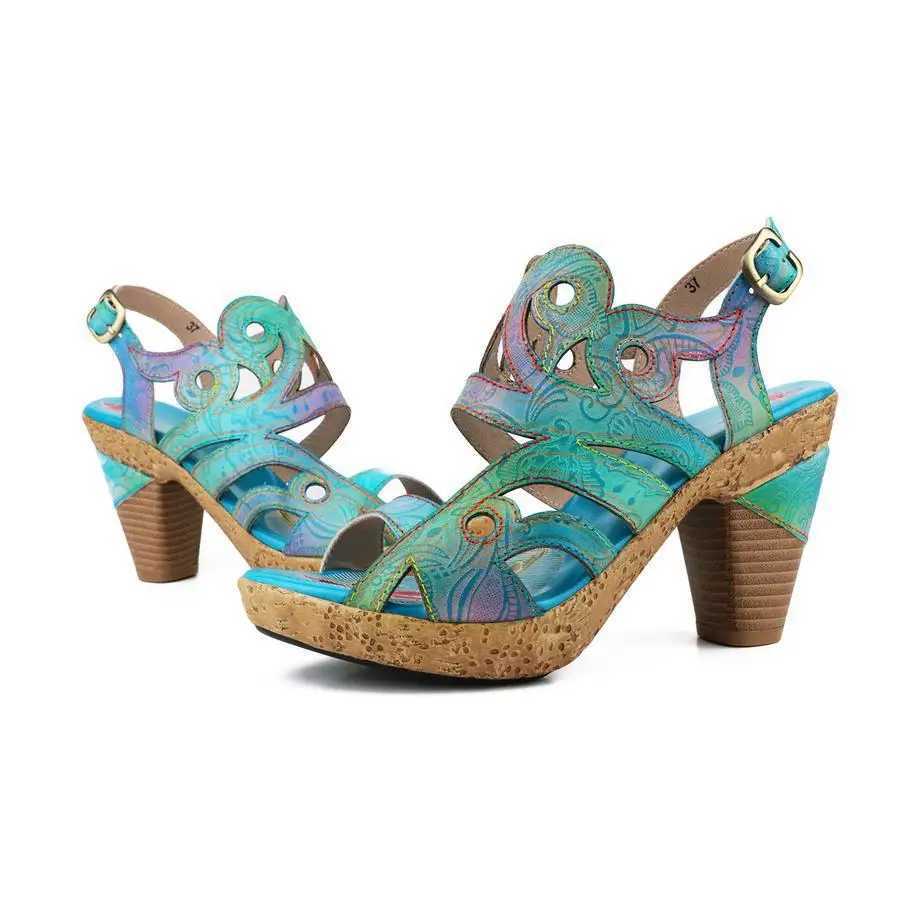 Vicconfy Vintage High Heel Leather Womens Sandals CL240806