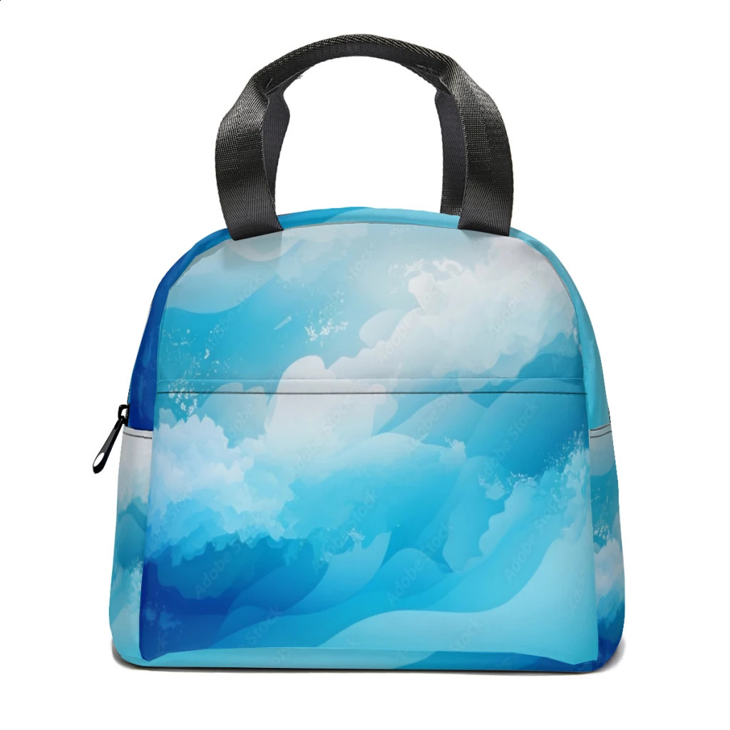 Cool Bule Printing Lunch Bag for School Waterproof Picnic Thermal Cooler Insulated Lunch Box Women Tote Bags 240819