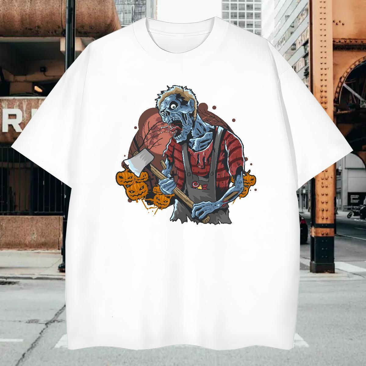 Men T Shirts 230g Cotton zombie Street wear Hip Hop Round Neck Short Sleeve White Plus Size Tshirts 2024 Cool Polos